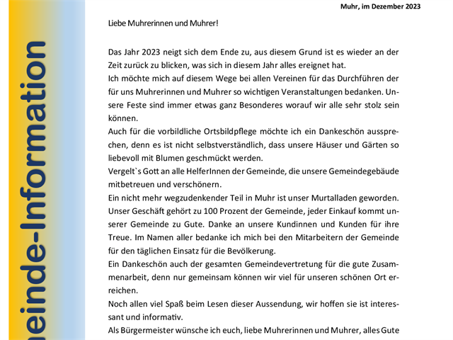 Gemeindeinformation - Jahresrückblick 2023